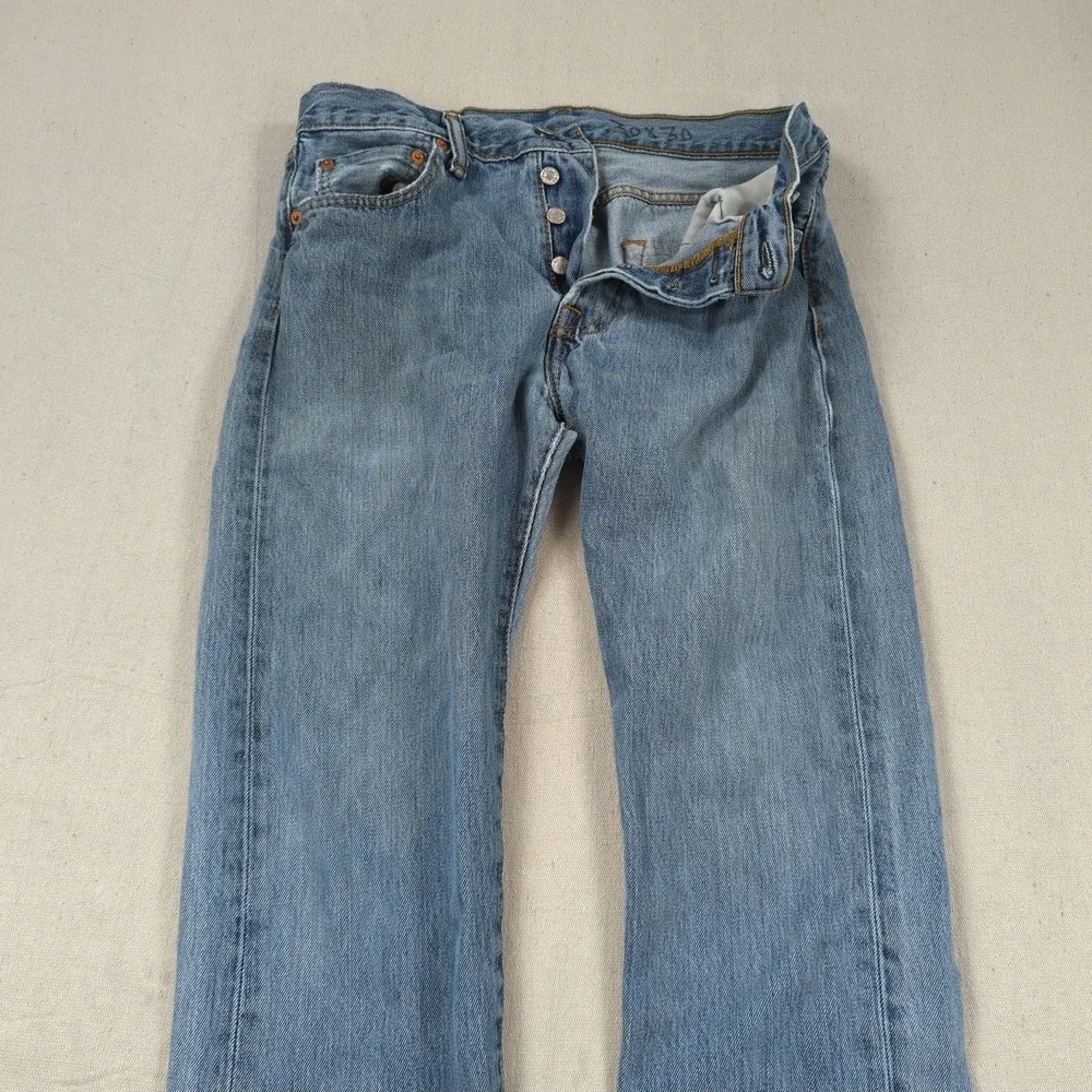 Levis 501 Jeans Mens 30x30 Blue Straight Distressed Button Fly Grunge